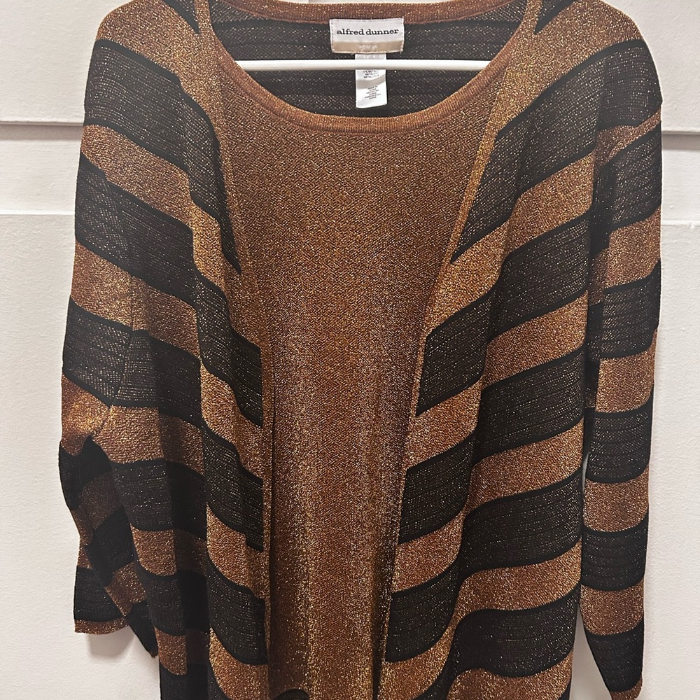 Alfred Dunner Women's Metallic Gold and Black Cardigan